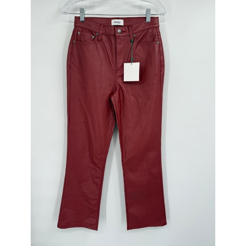 Pistola Pants Women's 26 Red Faux Leather Straight Crop Holiday Grunge Chic NWT